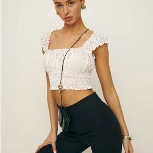 Reformation White Eyelet Crop Top